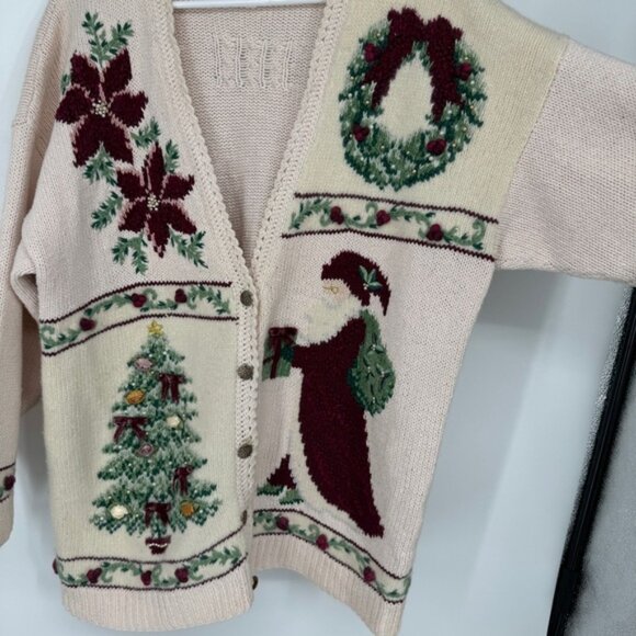 Vintage 1995 knit cute ugly Christmas sweater cardigan - Picture 2 of 12